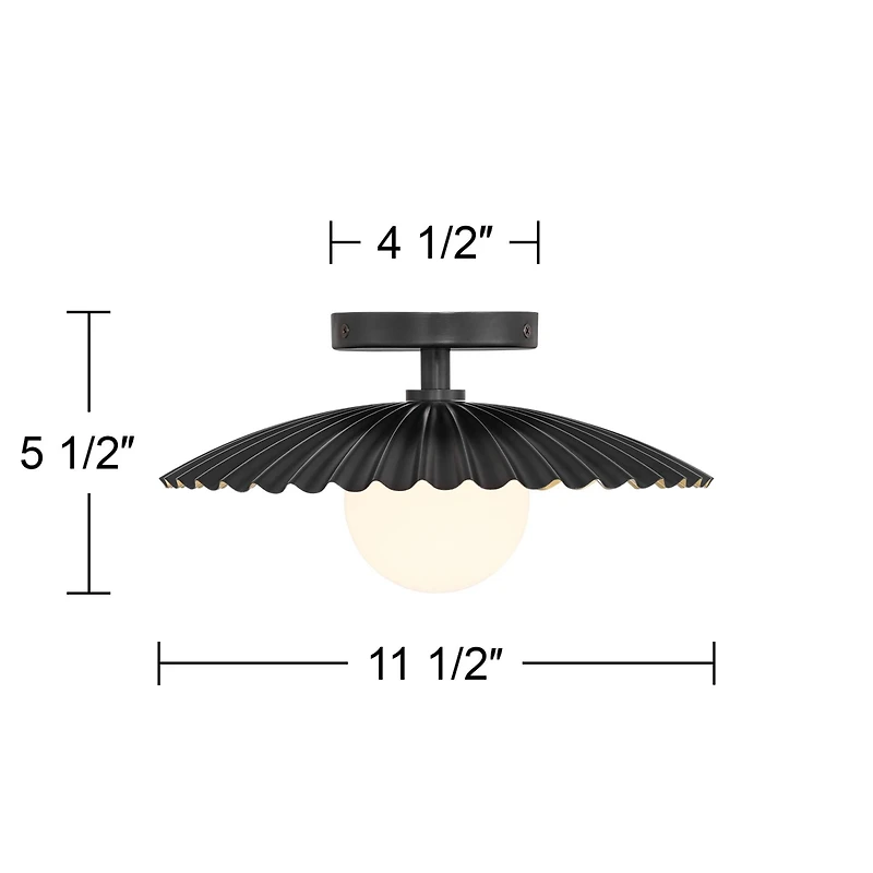 Franklin Iron Works Rosa 11 1/2" Mid Century Modern Semi Flush-Mount Ceiling Light Fixture Kitchen Led Matte Black and Gold Finish