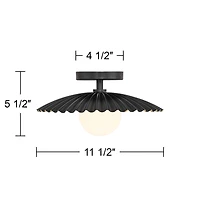 Franklin Iron Works Rosa 11 1/2" Mid Century Modern Semi Flush-Mount Ceiling Light Fixture Kitchen Led Matte Black and Gold Finish