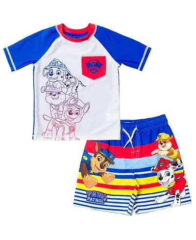 Paw Patrol Toddler Boys Upf 50+ Rash Guard and Swim Trunks Outfit Set