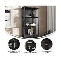 Omaha Modern Farmhouse Storage Cabinet Bookcase, Glass Doors And Open Shelves