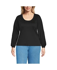 Lands' End Plus Supima Interlock Scoop Neck Blouson Sleeve Top