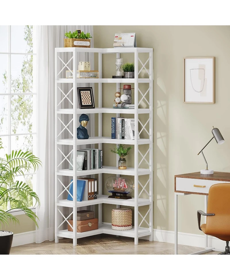 Tribesigns 7 Shelf Corner Bookcase, Industrial Large Corner Bookshelf