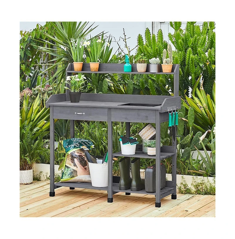 Yaheetech Potting Bench Outdoor Garden Work Bench Station