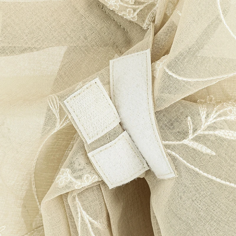 Bridget Embroidered Leaf Sheer Rod Pocket Window Tie-up Shade