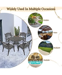 5-Piece Cast Aluminum Outdoor Furniture Patio Dining Set Table with Umbrella Hole Chairs