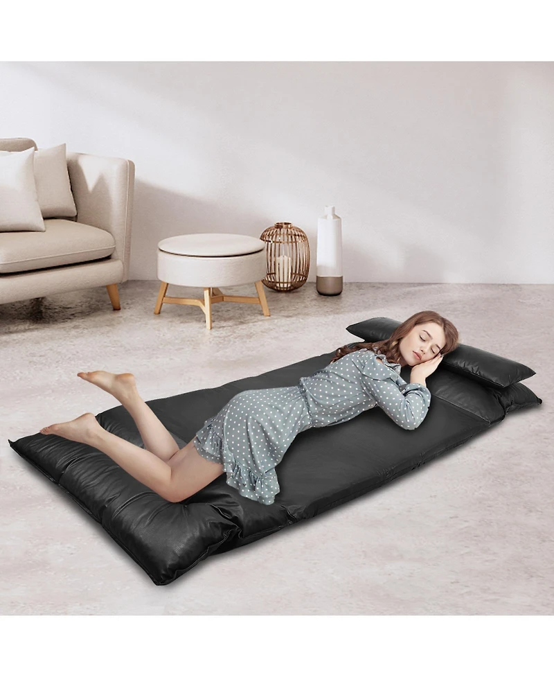 Foldable Pu Leather Leisure Floor Sofa Bed with 2 Pillows