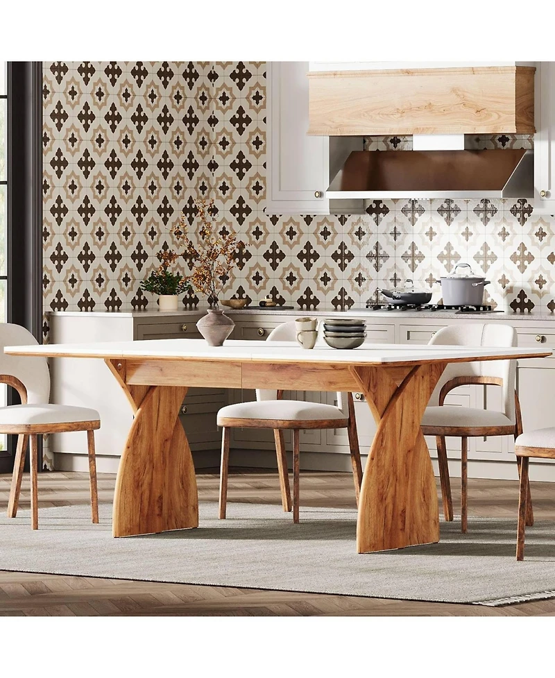 Tribesigns Large Dining Table for 6-8 People, Farmhouse Kitchen Table with Wood Legs, Rectangular Modern White Dinner Table for Dining Room, Living Ro