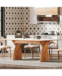 Tribesigns Large Dining Table for 6-8 People, Farmhouse Kitchen Table with Wood Legs, Rectangular Modern White Dinner Table for Dining Room, Living Ro