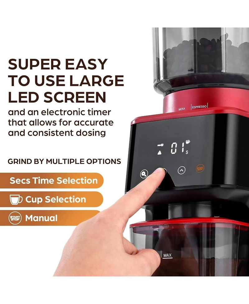 Conical Espresso Burr Touchscreen Coffee Grinder Includes Metal Scooper & 2 Cleaning Brushes