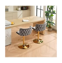Set of 2 Velvet Swivel Bar Stools with Tufted Back and Gold Plating Base for Kitchen Island-The Pop Home