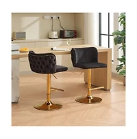Set of 2 Velvet Swivel Bar Stools with Tufted Back and Gold Plating Base for Kitchen Island-The Pop Home