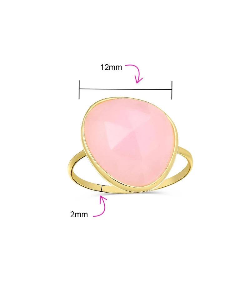 Bling Jewelry Light Green Multifaceted Large Stone Ring Imitation Chalcedony Quartz Gold Plated Thin Band .925 Sterling Silver