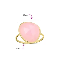 Bling Jewelry Light Green Multifaceted Large Stone Ring Imitation Chalcedony Quartz Gold Plated Thin Band .925 Sterling Silver