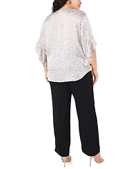 Vince Camuto Plus Printed Pintuck Flutter-Sleeve Blouse