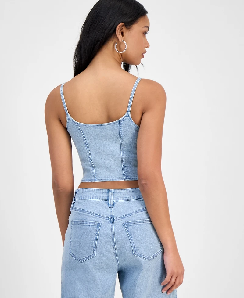 Bar Iii Women's Studded Denim Corset Top, Exclusively at Macy's