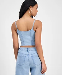 Bar Iii Women's Studded Denim Corset Top, Exclusively at Macy's