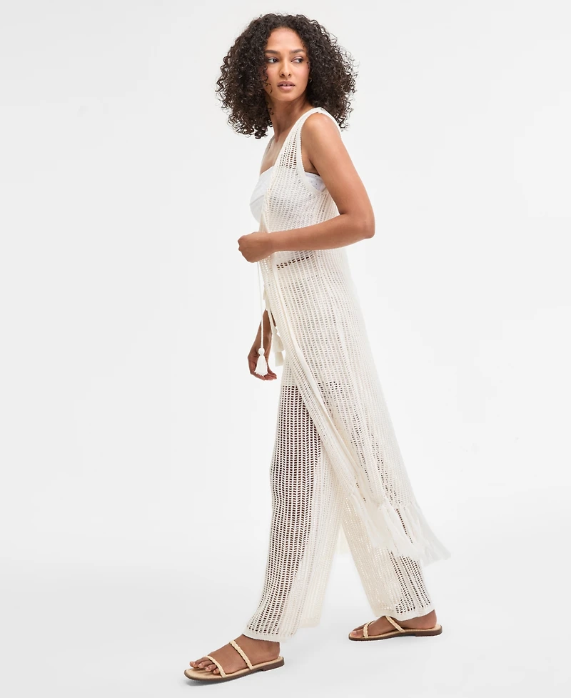 Bar Iii Women's Crochet Fringe Sleeveless Cardigan, Exclusively at Macy's