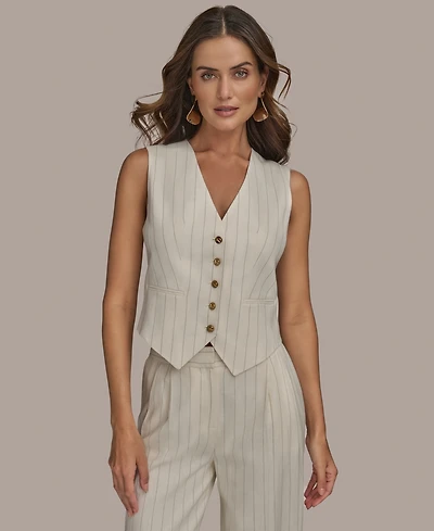 Donna Karan New York Women's Linen-Blend Pinstripe Vest, Regular & Petite