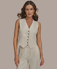 Donna Karan New York Women's Linen-Blend Pinstripe Vest, Regular & Petite