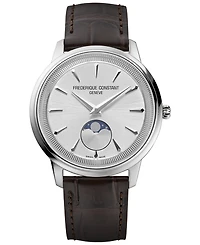 Frederique Constant Men's Swiss Moneta Moonphase Brown Leather Strap Watch 37mm