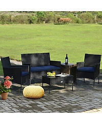 Gymax 8 Piece Patio Rattan Conversation Set Outdoor Furniture Set w/ Cushions