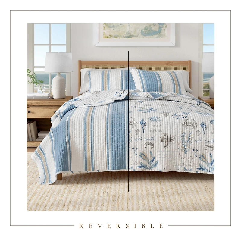 Linery & Co. Reversible Stripe and Coastal Quilt Set with Shams