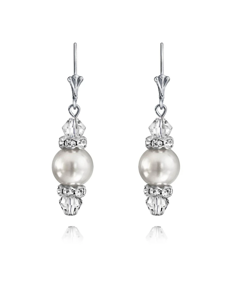 Bling Jewelry Rondelle Faceted Crystal Dangle Drop Lever Back Imitation Pearl Dangle Earrings .925 Sterling Silver