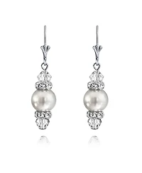 Bling Jewelry Rondelle Faceted Crystal Dangle Drop Lever Back Imitation Pearl Dangle Earrings .925 Sterling Silver