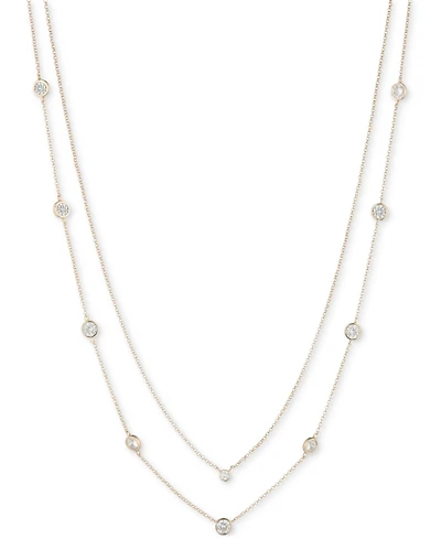 Lauren Ralph Lauren Gold-Tone Cubic Zirconia Two-Row Stationed Collar Necklace, 18" + 3" extender