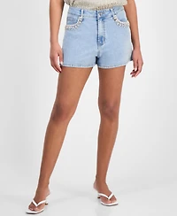 Bar Iii Women's Rhinestone-Pocket Denim Shorts, Exclusively at Macy's