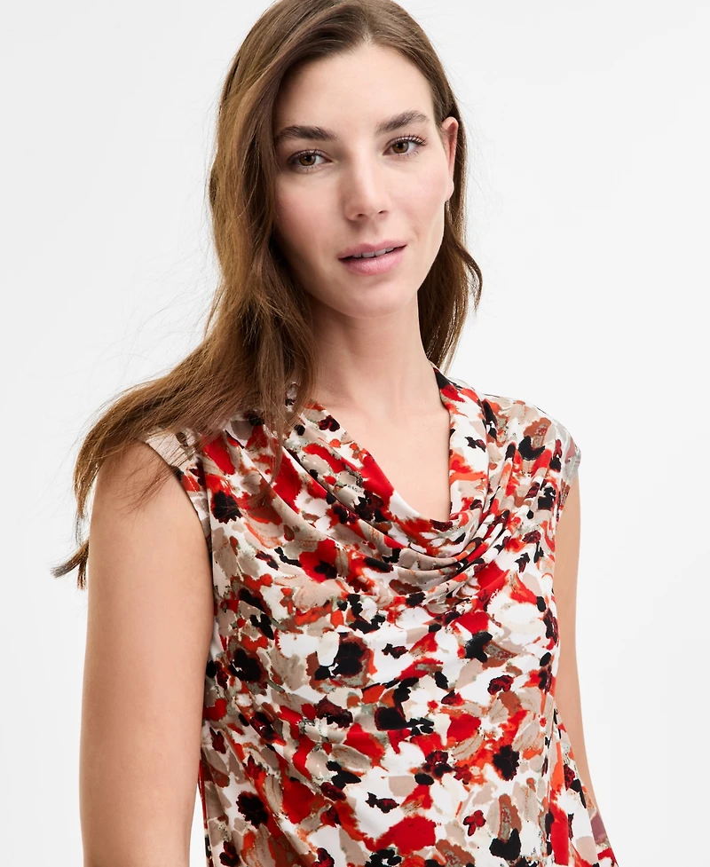 Kasper Women's Printed Cowlneck Top, Regular & Petite