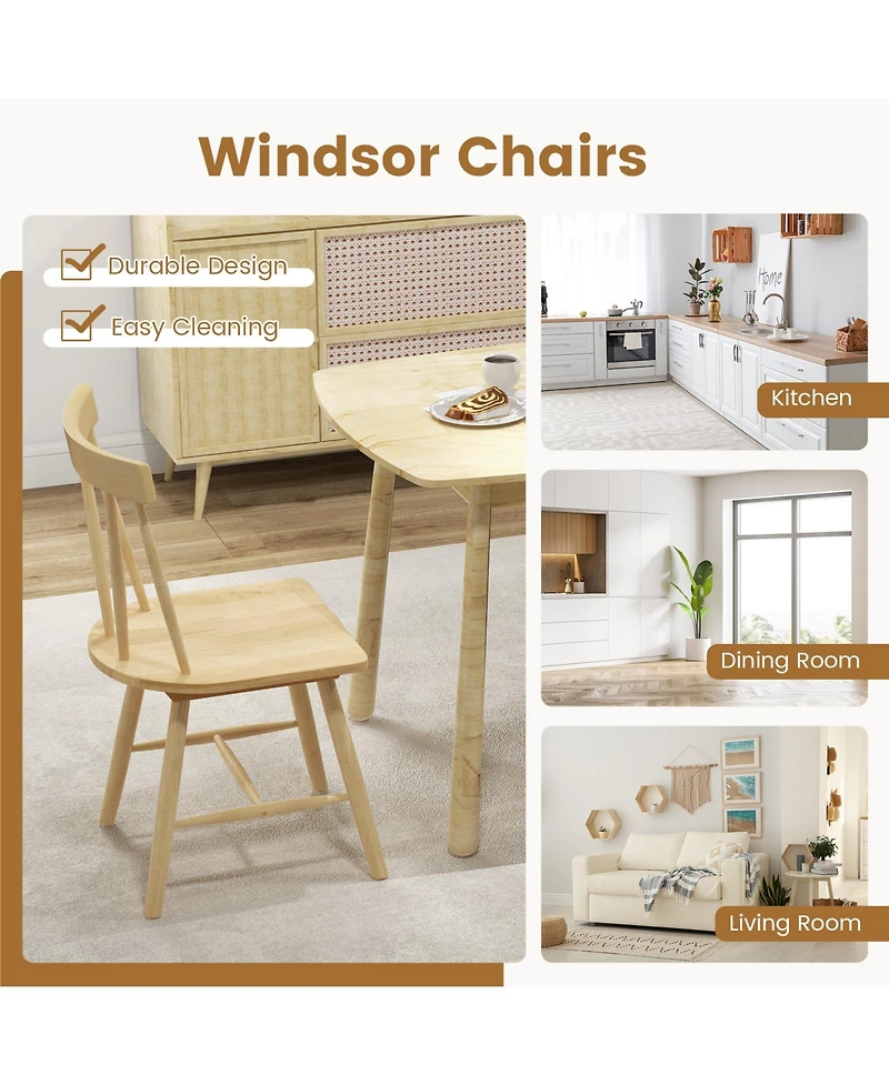 Windsor Style Armless Chairs with Solid Rubber Wood Frame