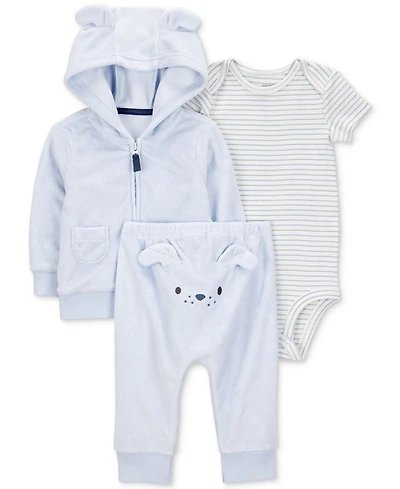 Carter's Baby Boys Dog Little Hooded Cardigan, Bodysuit & Pants, 3 Piece Set