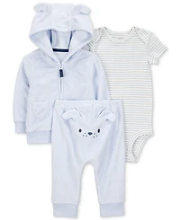 Carter's Baby Boys Dog Little Hooded Cardigan, Bodysuit & Pants, 3 Piece Set