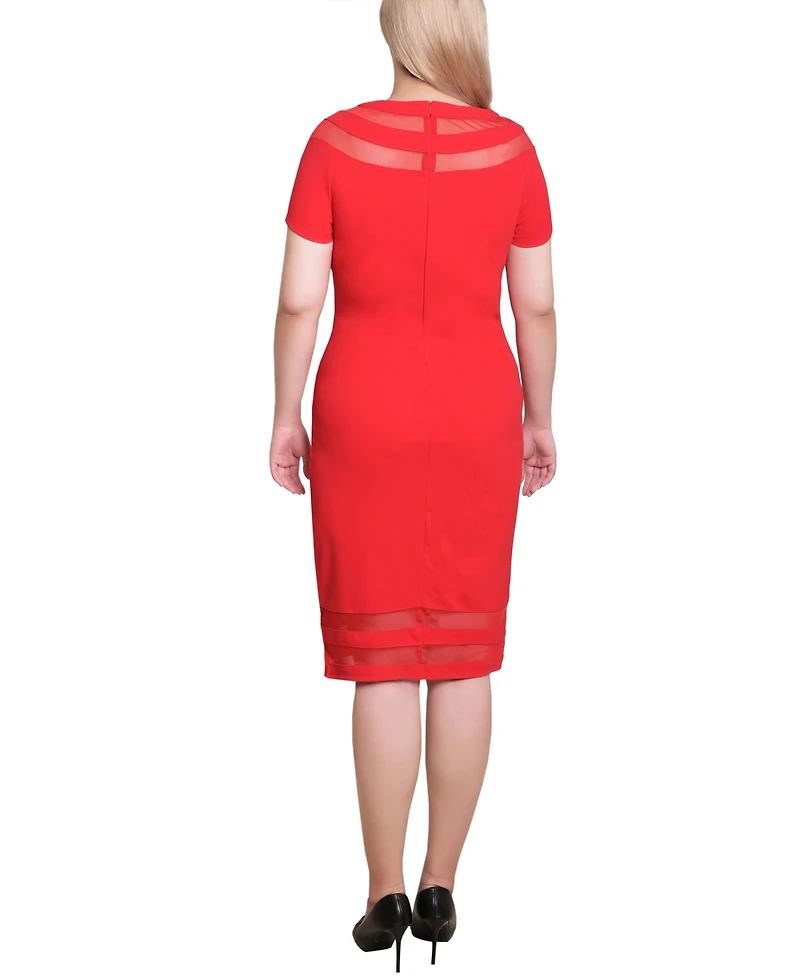 Ny Collection Petite Short Sleeve Dress with Mesh Insets