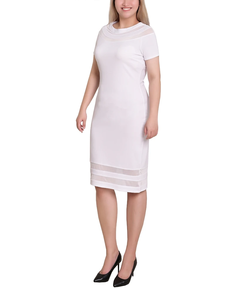 Ny Collection Petite Short Sleeve Dress with Mesh Insets