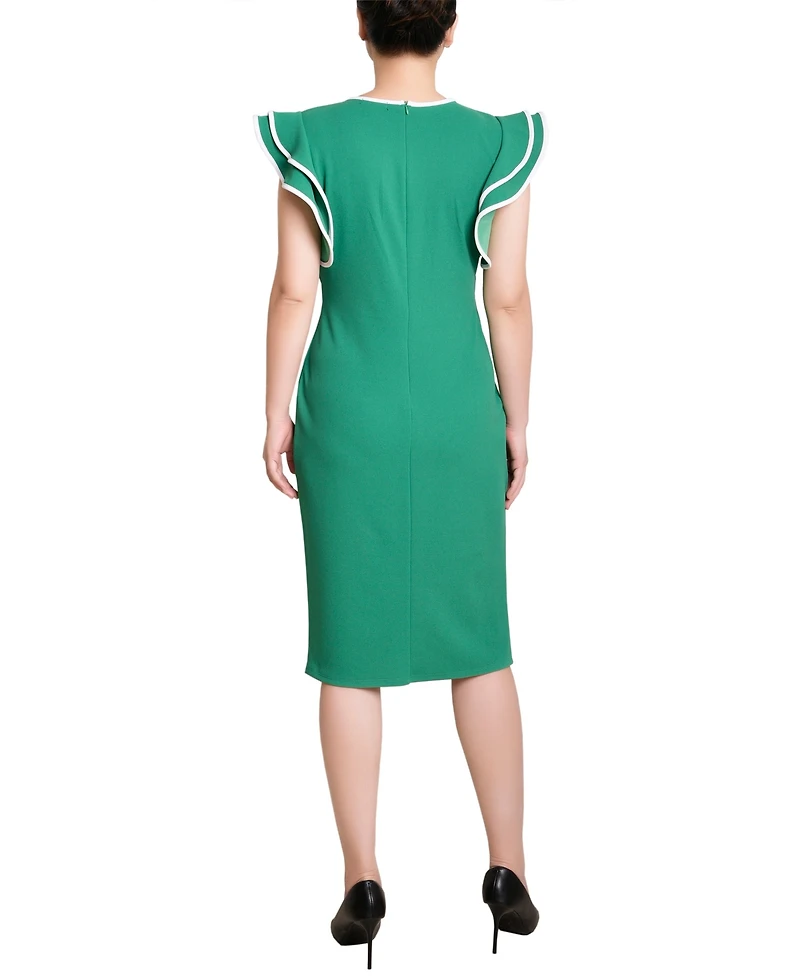 Ny Collection Petite Ruffle Sleeve Dress with Contrast Tipping