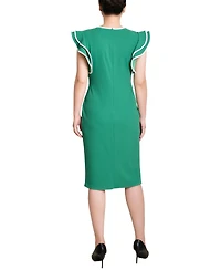 Ny Collection Petite Ruffle Sleeve Dress with Contrast Tipping