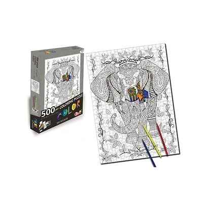 Elephant 500 Piece Coloring Jigsaw Puzzle + 6 Markers