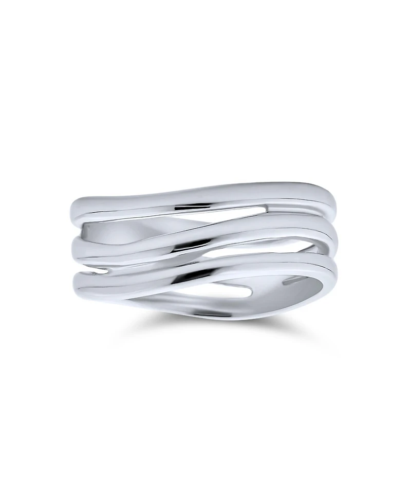 Bling Jewelry Stacking Style Simple 3 Three Row Wide Band Ring .925 Sterling Silver
