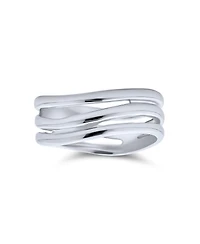 Bling Jewelry Stacking Style Simple 3 Three Row Wide Band Ring .925 Sterling Silver