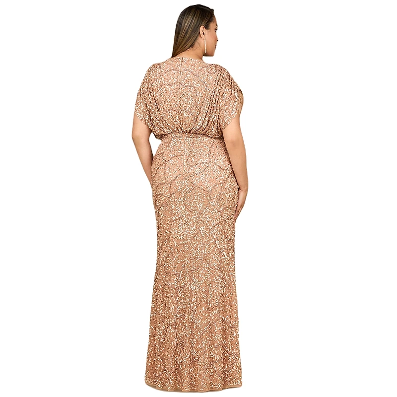 Lara Women's Beaded Gown with Draped Cape Sleeves