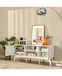 Tv Stand Entertainment Media Console with 2 Rattan Cabinets and Open Shelves