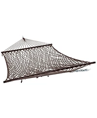 Large Two-Person Double Wide Rope Hammock with Spreader Bars for Patio and Backyard - 450 lb Weight Capacity