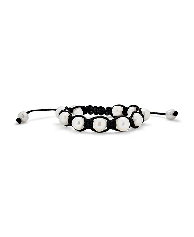 Bling Jewelry White Baroque Freshwater Pearl Strand Bracelet with Black Cord String
