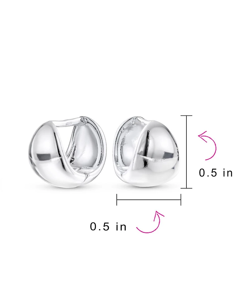 Bling Jewelry Minimalist Geometric Hoop Huggie Earrings in Sterling Silver