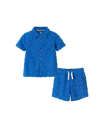Andy & Evan Toddler Boys Toddler/Child Blue Check Textured Terry Set