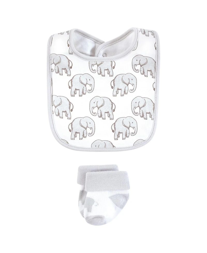 Hudson Baby Infant Cotton Bib and Sock Set 8pk, Modern Safari Animals, One Size