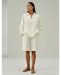 Lilysilk Women's Oversized Silk-Linen Blend Shirt