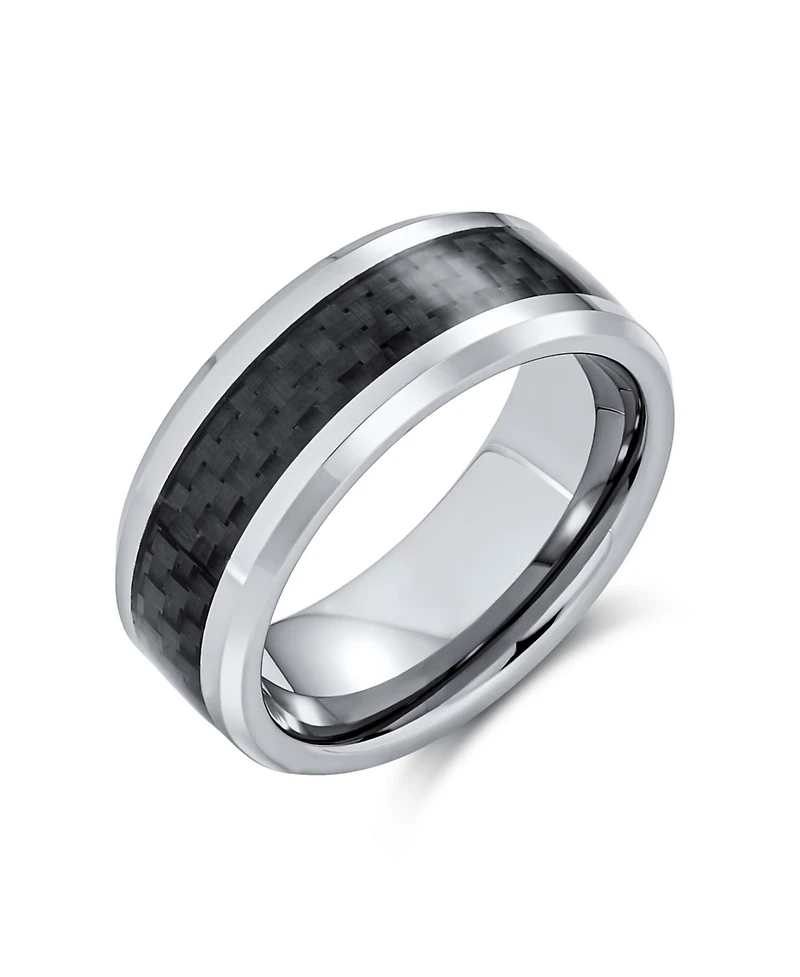 Bling Jewelry Opalescent Inlay Titanium Promise Band Ring Black Silver Tone 8MM